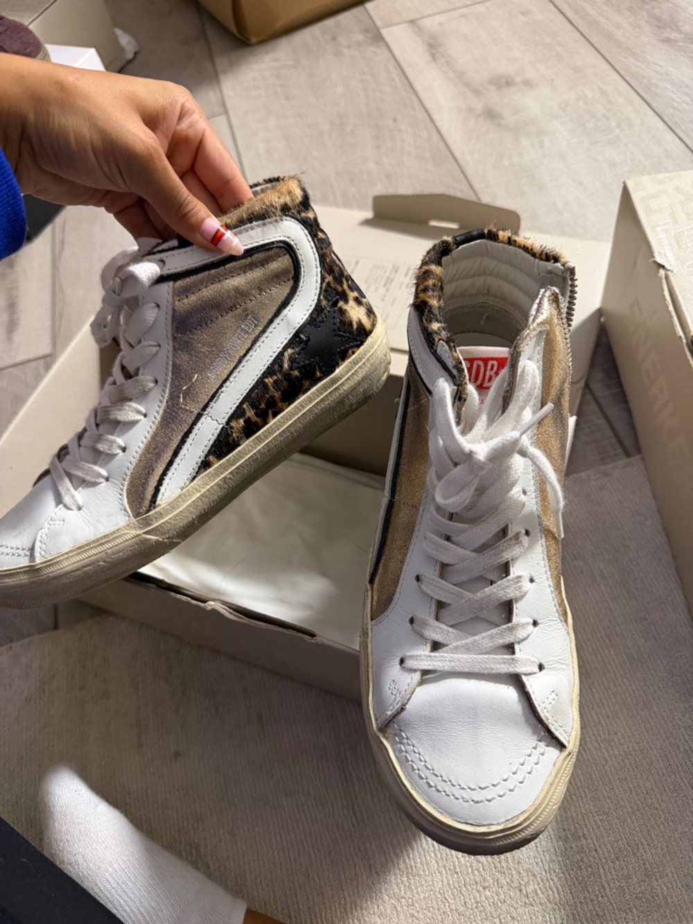 Golden Goose White Sneakers with Leopard and Metallic Gold Panels - Picture 2 of 3